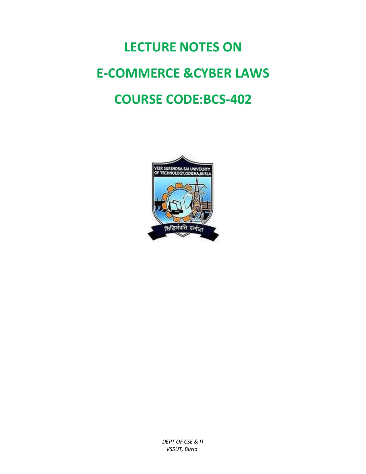Lecture notes on e commerce and cyber laws