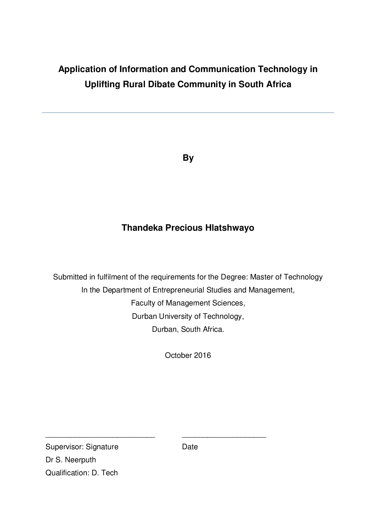Application of Information and Communication Technology in Uplifting Rural Dibate Community in South Africa