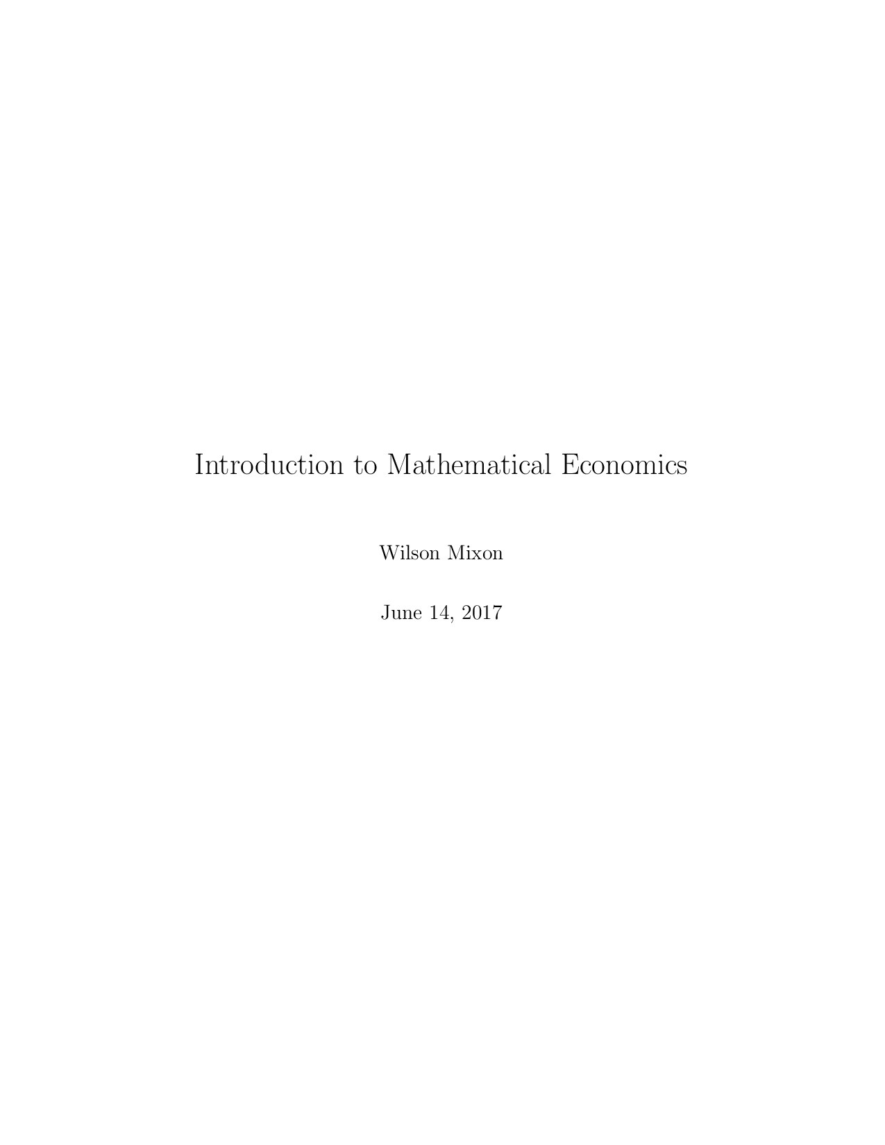 Introduction to Mathematical Economics by Wilson Mixon