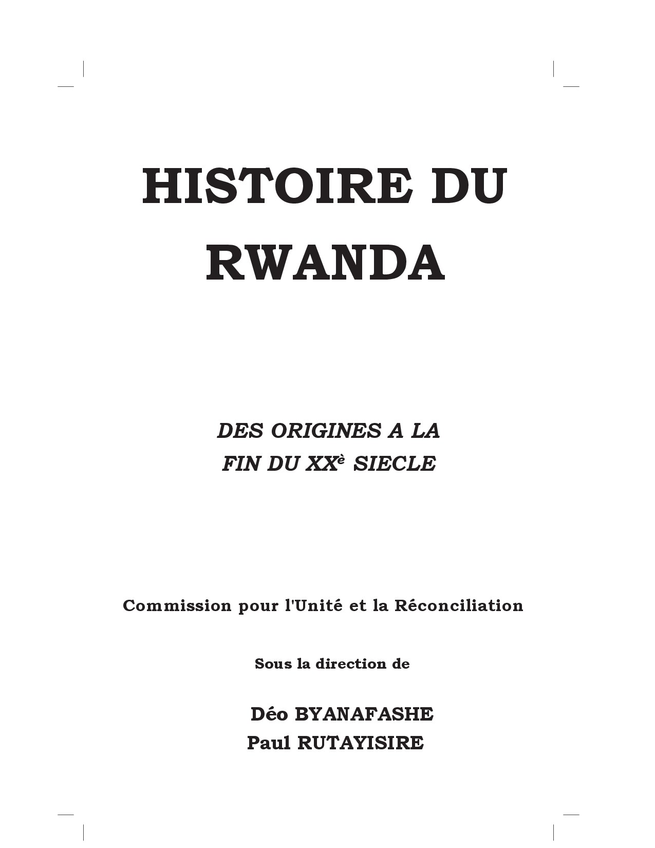 HISTOIRE DU RWANDA PAR DEO BYANAFASHE